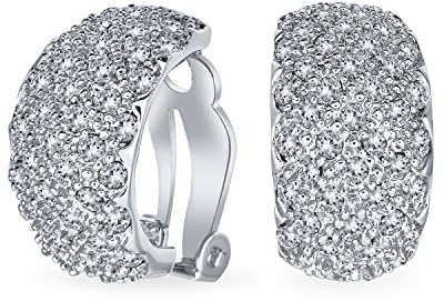 Moda Nuziale Pave Incrostato Cristallo Ampia Mezza Cupola Clip Su Orecchini Per Le Donne Festa Di Nozze Non Forato Orecchie Argento Placcato