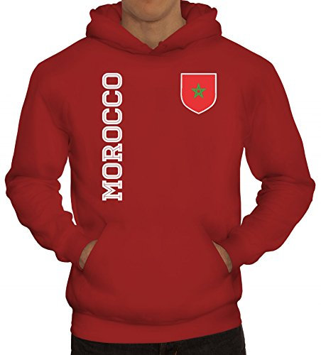 Marokko Fußball WM Fanshirt Gruppen Herren Hoodie Männer Kapuzenpullover Fan Trikot Morocco, Größe: S,Rot