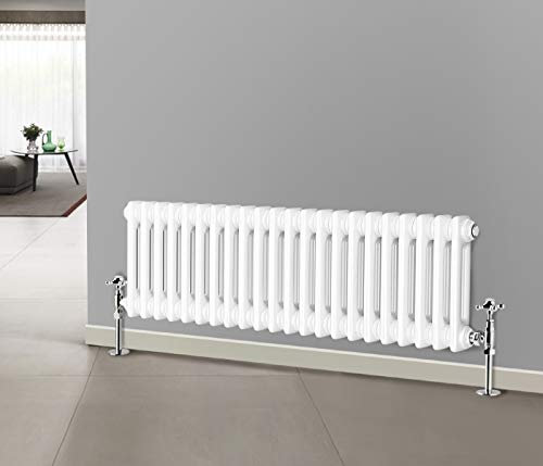 NRG 300 X 1010 mm Gloss White 2 Column Radiators Horizontal Central Heating Cast Iron Rads for Bathroom Living Room and Kitchen