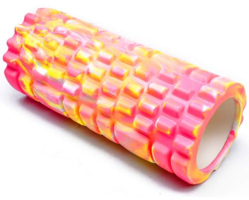 Foam Roller for Muscle Massage with Ultra Lightweight Hollow Core Muscle Roller for Deep Pain Relief in Your Aching Legs and Body. Ideal for Runner Cyclist Footballer (Pink+Yellow Coloured)