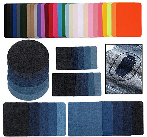 54 pezzi toppe termoadesive jeans appliqués applicazioni adesive per tessuti per cucire su set da cucito per bambini adulti, toppa per tessuto da stirare denim per pantaloni fai-da-te borsa vestiti