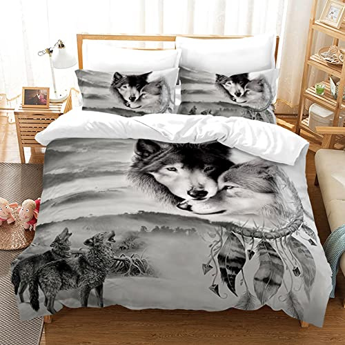 Hoimlm Wolf - Set di biancheria da letto, 220 x 240 cm, in microfibra, con copripiumino e federa, per ragazzi e ragazzi, morbido e resistente, traspirante (Coppia Di Lupi, 200 x 200 cm)