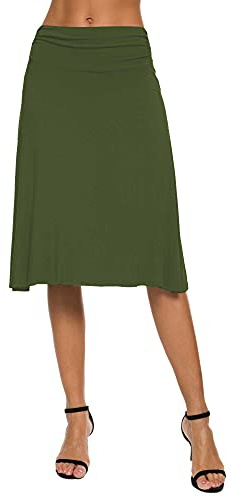 EXCHIC Dam solid stretch rynkad midjeband utsvängd midi yogakjol
