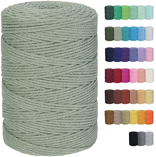 GOHOF Macrame Cord 3mm x 328yards Natural Cotton Rope Pea Green for Plant Hanger Wall Hanger Dreamcatcher