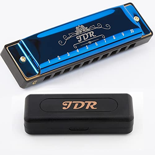 JDR Armónica C, armónica de Blues clave de C, 10 agujeros, 20 tonos con funda, órgano diatónico estándar para niños, principiantes, adultos, profesor profesional, padres, estudiantes, jazz, regalo de
