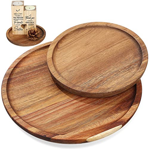 STOBAZA 2 Piezas Bandeja Redonda De Madera Fuente De Madera De Servir De Joyería Platos De Mayordomo Bandeja De Comida Fuente Redonda Para Servir Acacia Plato De Sushi Madera Maciza