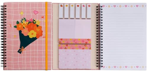 KIFZM A5 Spiral-Notizbuch, niedliche College-Notizbücher für Frauen Spiral Ruled Journal Hardcover-Notizbuch mit Sticky Memo Pads linierte Notizen Design C
