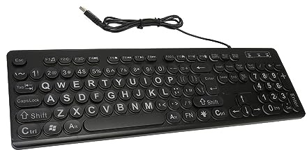Zunate Teclado Retroiluminado con Letra Grande, Teclado con Cable de 104 Teclas con Retroiluminación de Varios Niveles, Teclas de Letras de Gran Tamaño Fáciles de Ver y Escribir