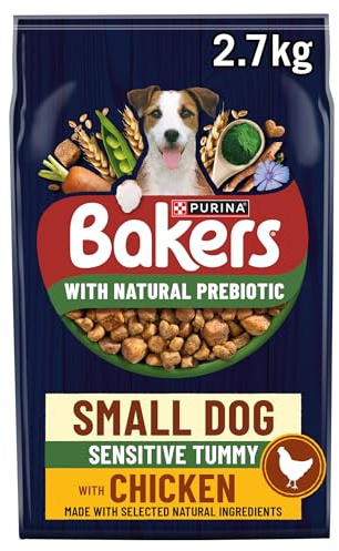 BAKERS Small Dog Sensitive Tummy with Tasty Chicken and County Vegetables Dry Dog Food 2.7kg (Pack of 4)