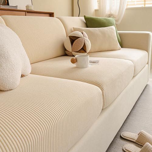 Gleedipre Flexibler Sofabezug Cord Sitzkissen Rückenlehne Schutzbezug Für alle Jahreszeiten Sofa-Spannbettlaken(Beige,95–120 cm x 160–190 cm)