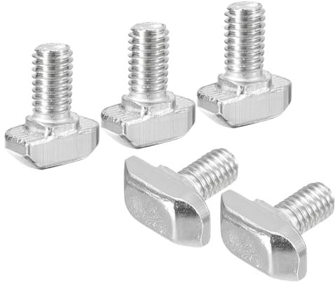 sourcing map M6x12mm T Slot Drop-in Bolt, 30Pcs Carbon Steel Nickel Plated Hammer Head T-Bolt T Shape Stud Sliding Screw for 30 Series Aluminum Profile