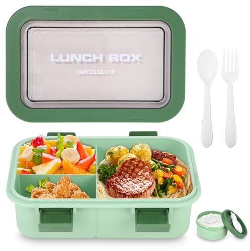 Huifoo Brotdose Set,1250ml Lunchbox mit Fächern Kinder,Erwachsene,Lunch Box Frühstücksdose,Frühstücksbox Vesperdose,Brotzeitbox Brotbox,Essensbox Jausenbox,Brotbüchse Vesperbox mit Besteck