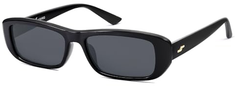 SOJOS Gafas de sol polarizadas rectangulares estrechas para mujer, diseño alargado y elegante, ideales para rostro ancho, UV400, SJ2351，Negro
