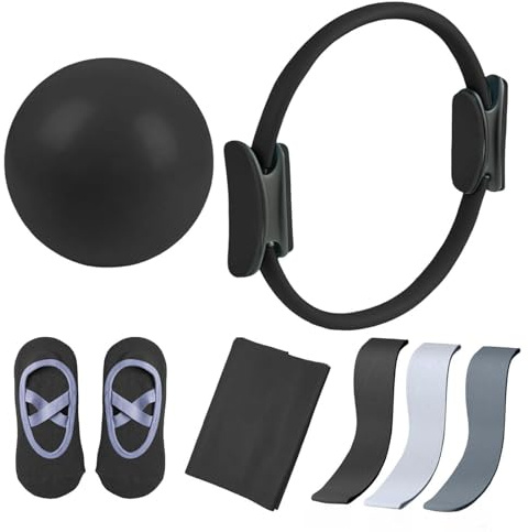 Ensemble Pilates Yoga 5 Pièces pour Femmes, Kit Pilates Essentials, Kit Pilates Maison, Kits De Yoga Et Pilates, Pilates Accessoires, Bande De Résistance pour Pilates pour Musculation (Noir)