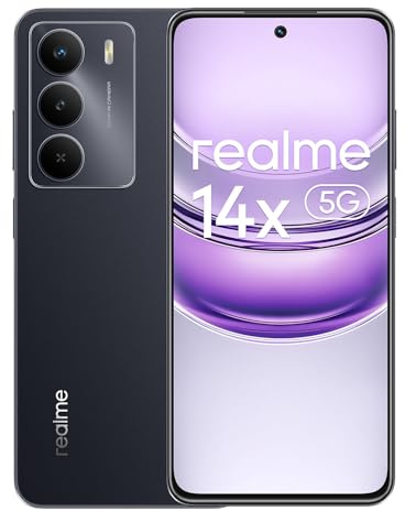 realme 14x 5G Smartphone 6+128GB, Carbon Black, 6.67-inch Screen, 120Hz Display, 5000mAh Battery, 50MP AI Camera, MediaTek Dimensity 6300, ArmorShell Protection, IP64