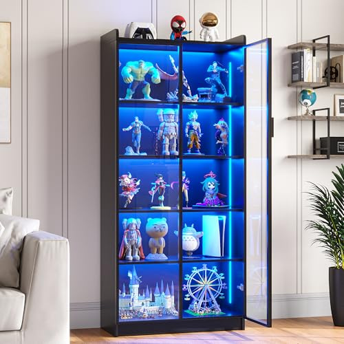 FREDEES LED Display Cabinet with 2 Doors and Adjustable Shelf, 165CM, Black