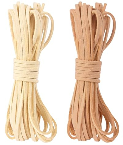 ROLKUFA 2 Pcs 6M X 3Mm Cordoncino In Pelle Scamosciata,Cordino In Pelle Piatto,Macramè E Progetti Fai Da Te,Cuoio Cordoncino In Pelle Morbida,Cordino Di Pelle Cordoncino Di Cuoio Per Abbigliamento