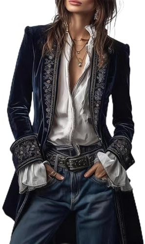 Giacche da abito vintage in velluto per donna UK autunno primavera casual larghe maniche lunghe colletto a tacca blazer retrò floreali giacca lunga elegante capispalla da donna cappotto da sera per
