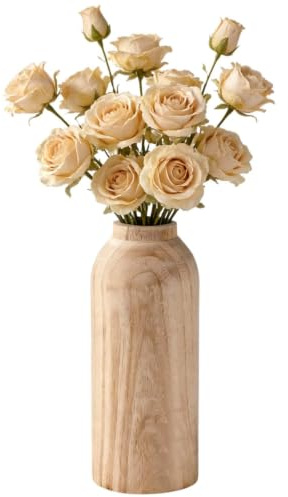 Dekorativ vas, trä, 25 cm hög, blomvas för sovrum, vardagsrum, trävas, rustik trävas, trävas med spår, trävas, kan rymma konstgjorda växter och färska blommor.
