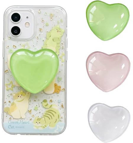 Pack de 3 Socket Magnético para Móvil y Kindle, Agarre Grip Movil Plegable de Cristal con Diseño de Corazones de Colores, Soporte Adhesivo Ideal para Regalo y Foto