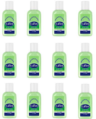 Carex Aloe Vera Antibacterial Hand Sanitiser Gel, Anti Viral Action, 70 Percent Alcohol, Cleans, Cares and Protects, Bulk Buy, Pack of 12 x 50 ml