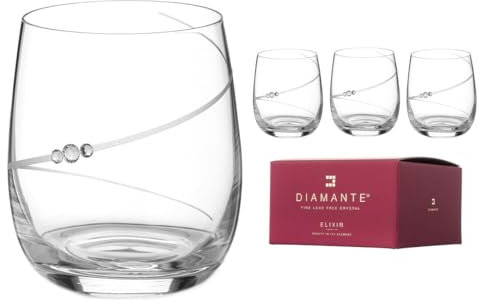 DIAMANTE Set of 4 Hand-Cut Crystal Whisky Glasses – Premium Short Tumbler Set with Elegant Silhouette Design – Cocktail, Gin & Tonic, Water or Juice – Gift Boxed Crystal Drinkware (1000.834.ELX)