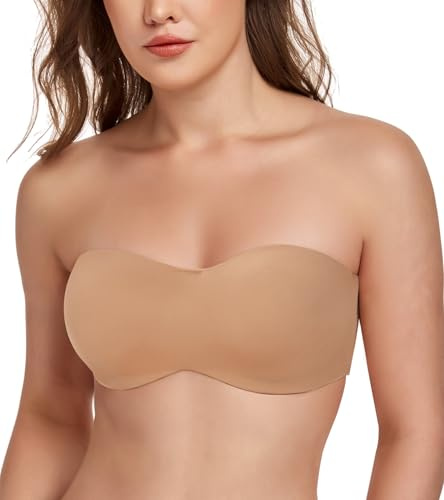 Lemorosy Women's Multiway Strapless Bra Plus Size Unpadded Unlined Minimizer Seamless Bandeau(Walnut,32E)