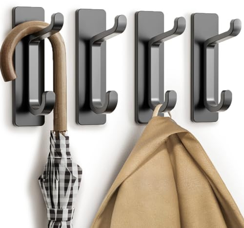 pickpiff Wall Hooks for Coat and Towel: Adhesive Door Hanger Stick on, Grey 4 Pack