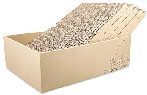 Magrimaxio 5 Stück Kratzbretter Katze, Kratzpappe für Katzen Wellpappe Recycelbar, Katzen Kratzbrett 43 X 25.4 X 12.7cm, Katzenkratzbrett Doppelseitige, Katzenkratzbox für Schlafen, Spielen, Kratzen