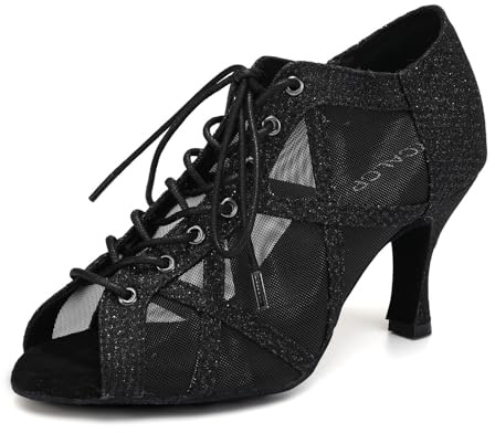 YCALCP Zapatos de Baile Latino Mujer Punta Abierta Bachata Profesional Tango Salsa Performance Botines Baile Salon,X526-Negro-7.5CM,39 EU