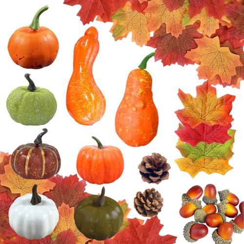 Künstliche Kürbisse Set Herbst Deko Set, 50-teilig für realistische Herbstdekoration zu Thanksgiving & Halloween, wiederverwendbar für Herbst, Halloween Home Draussen Party Dekoration (Pack 50)