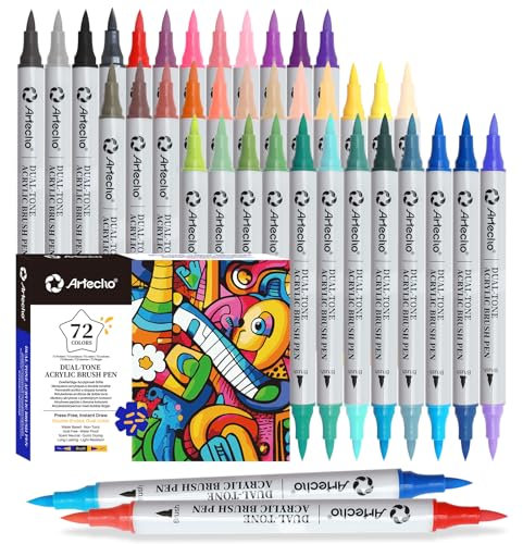 Artecho 72 Farben 36 Stück Acrylstifte Wasserfester Fine Tip Marker mit doppelten Enden für Rock Painting, Glas, Papier, Holz, Ei, Leinwand, Keramik, Stoff, Leder, DIY Crafts