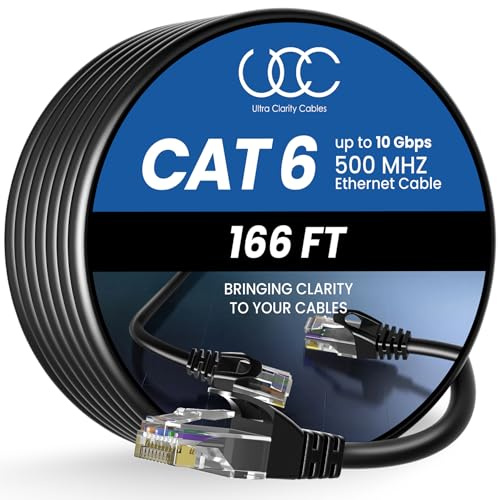 Ultra Clarity Cables Ethernet Cable Cat6 50M/166ft High-Speed 10Gbps LAN Cable with Gold Plated RJ45 Connector for Router, Modem, PC, Switches, Hub, Laptop, Black, 1 Pack