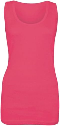 ZRWASKA® Women Tank Top Ribbed Vest - Strappy Stretchy Camisole Vest, Cotton Longline Sleeveless T-Shirt Style Casual Summer Ladies Top Vest for Muscle Gym Sports | Fuchsia | Size 26-28