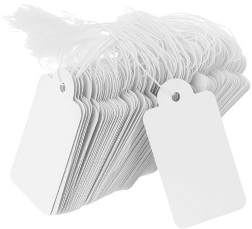 QWORK® 500 Stück Preisschilder Hängeetiketten mit Schnur (25mm x 45mm Weiß) - Markierungsetiketten für vielseitigen Einsatz