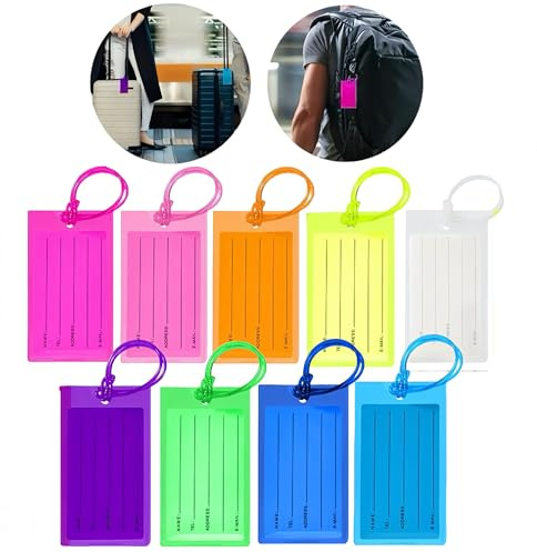 Étiquettes de Bagage en Silicone Souple Multicolore ，9pcs Étiquettes Valise Personnalisables, Idéales pour Identifier Vos Valises, Sacs de Voyage et Bagages