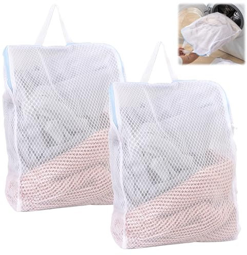 2 Pezzi Retina per Lavatrice Grande 50x60 cm, Sacchetti per Lavatrice con Cerniera e Manico, Sacchetti Lavatrice Biancheria, Rete per Lavatrice Salvabucato, per Camiceria, Intimo e Vestiti