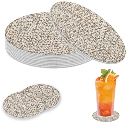xiaoxianxian Juego de 10 Posavasos de Imitación Cuero, Coasters for Drinks, Posavasos Antideslizantes Reversibles para Vasos, Hogar, Oficina, Bar (Beige con Aspecto Textil)