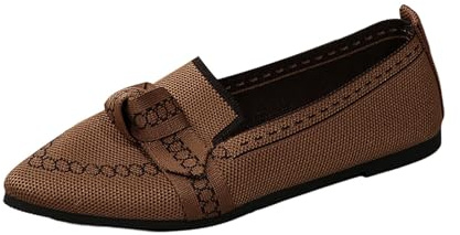 Scarpe larghe M da donna con punta a punta, tessuto a rete, comode, traspiranti, fiocco, maglia morbida, slipper, ballerine per matrimonio, business, plateau Sneaker da donna con glitter, marrone, 36