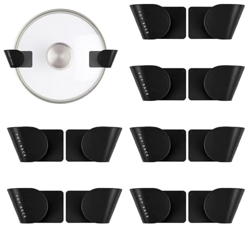 Soporte para Tapas de Ollas, 6 pares de organizador de tapa de olla, soporte para tapas de puerta de gabinete montaje en pared ahorrador de espacio, Organizador Tapas Ollas Puerta Rejilla (Negro)