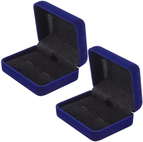Beebeecraft 2 pz Scatola per Gemelli In Velluto Piccola Classica Rettangolare Blu per Gioielli Porta Fermacravatta Confezione Regalo per Matrimonio Festa Del Papà Uomo