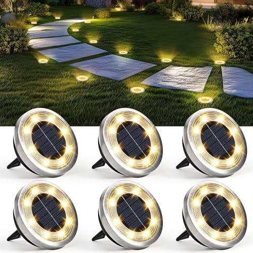 Solpex Solar Lights Outdoor Garden, Solar Powered Ground Lights, IP65 Waterproof Garden Lights for Yard, Patio, Pathway (Warm White,6 Pack)