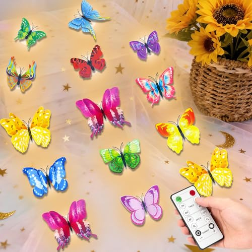 Yme LED 3D Butterfly Wall Decor Lights with Remote,12 Lights & 36 Stickers
