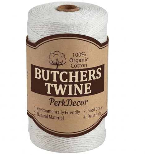 PerkDecor 400 Feet 100% 2mm Natural Cotton Cooking Twine Food Grade Butcher Twine String for Kitchen Roasting Baking Turkey Tying Meat Prep Crafts Gift Wrapping and Home Uses