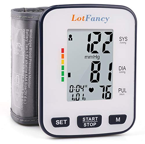 LotFancy Wrist Blood Pressure Monitor for Home Use, Automatic Blood Pressure Machine Adjustable Wrist Cuff 5.3”-8.5” Digital BP Machine with LCD Display, 120 Memory, 2 User, with Carrying Case