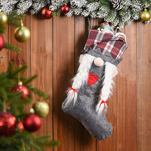 WORLDECO Personalized Christmas Gnome Stocking Ornaments, Santa Braid Beard Socks Plush Faux Fur, Home Decorations Gifts 21 inch