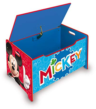 ARDITEX - Banc coffre en bois Mickey Mouse de Disney – 62,5x40x37cm – Couleur rouge et bleu – Idéal pour ranger jouets, vêtements ou objets dans une chambre d’enfant