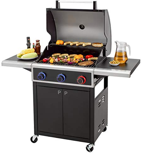 Tepro Keansburg 3 Burner Gas BBQ Grill - 128 x 114cm | Outdoor Barbecue & Piezo Ignition Powerzone Burner & Lid | Side Tables, a Warming Rack & Thermometer | Garden Cooking