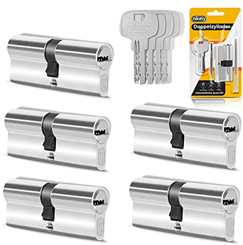 GERCAR 5x Schließzylinder gleichschließend 5 Profilzylinder 35/35 inkl. 25 Schlüssel - 70 mm - Doppelzylinder Türschloss Zylinderschloss gleichschliessendes 5er Set - Länge: 70mm, A:35 B:35