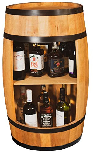 CREATIVE COOPER Holzfass Hausbar - Weinschrank im Retro Stil - Weinfass Bar - Weinregal Holz - Holzbar 80cm hoch - Elegante Möbel, Wohnzimmer Deko - Fassbar Stehtisch und Flaschenständer (Eiche)